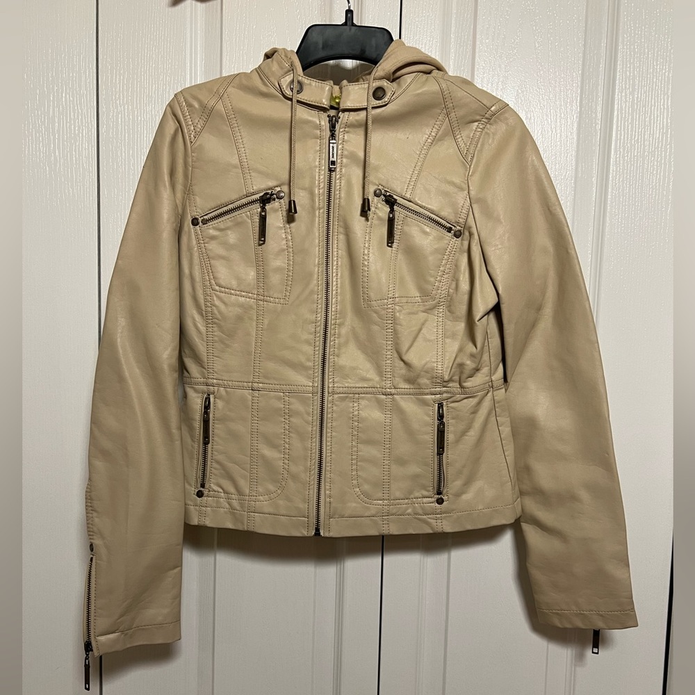 Beige Junior’s Medium Faux Leather Jacket by Jou Jou